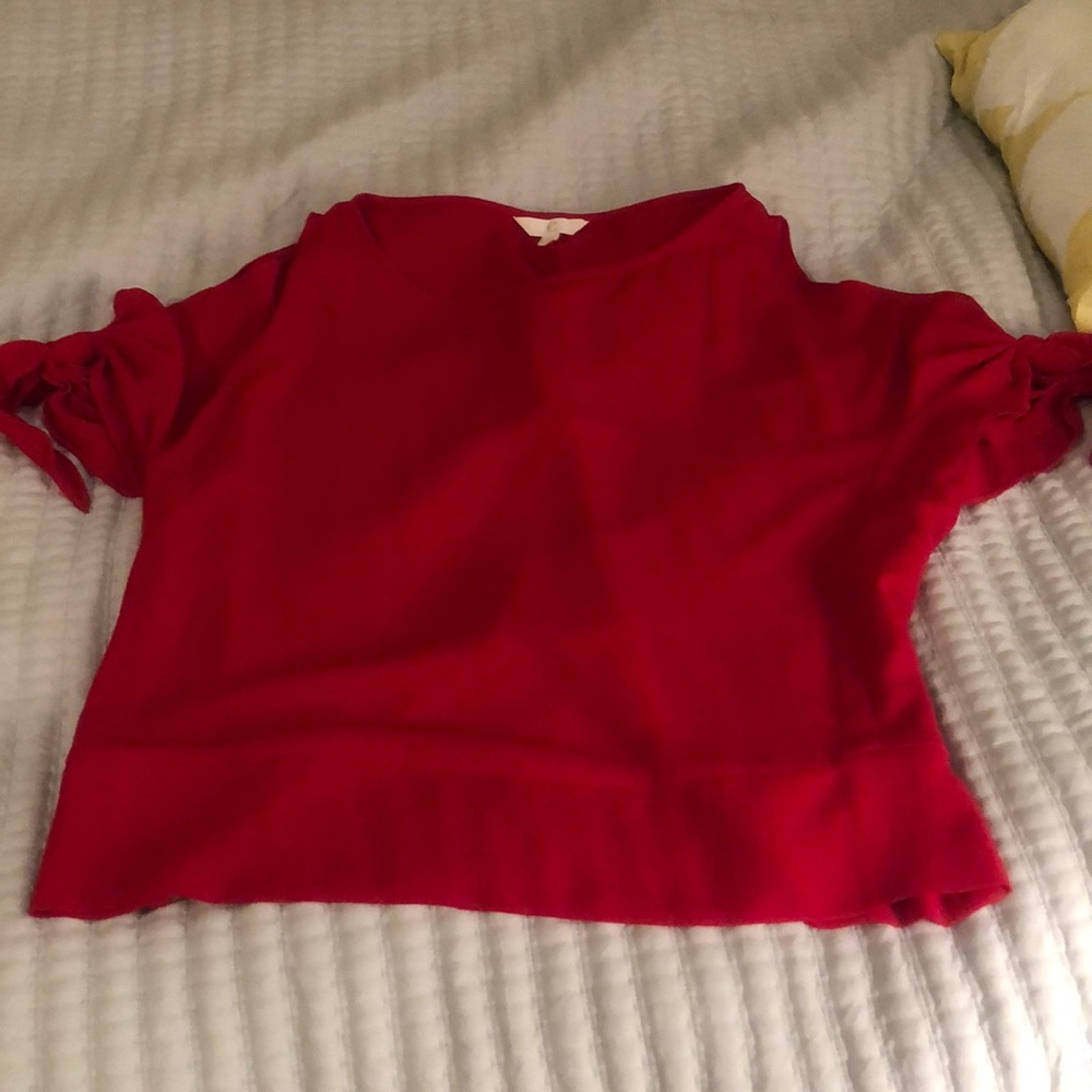 Red dress shirt with shoulder cut outs